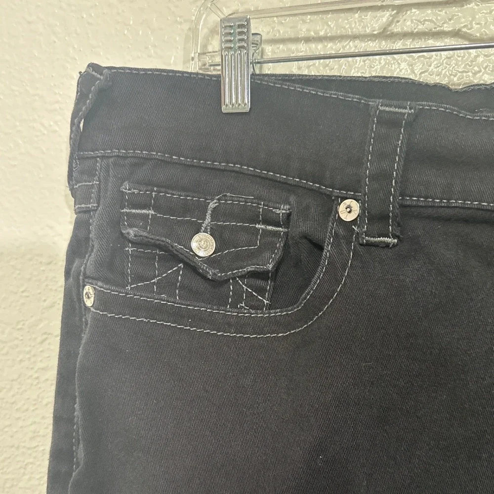 True Religion Ricky Relaxed Straight Black Contrast Stitch Jeans Mens 36